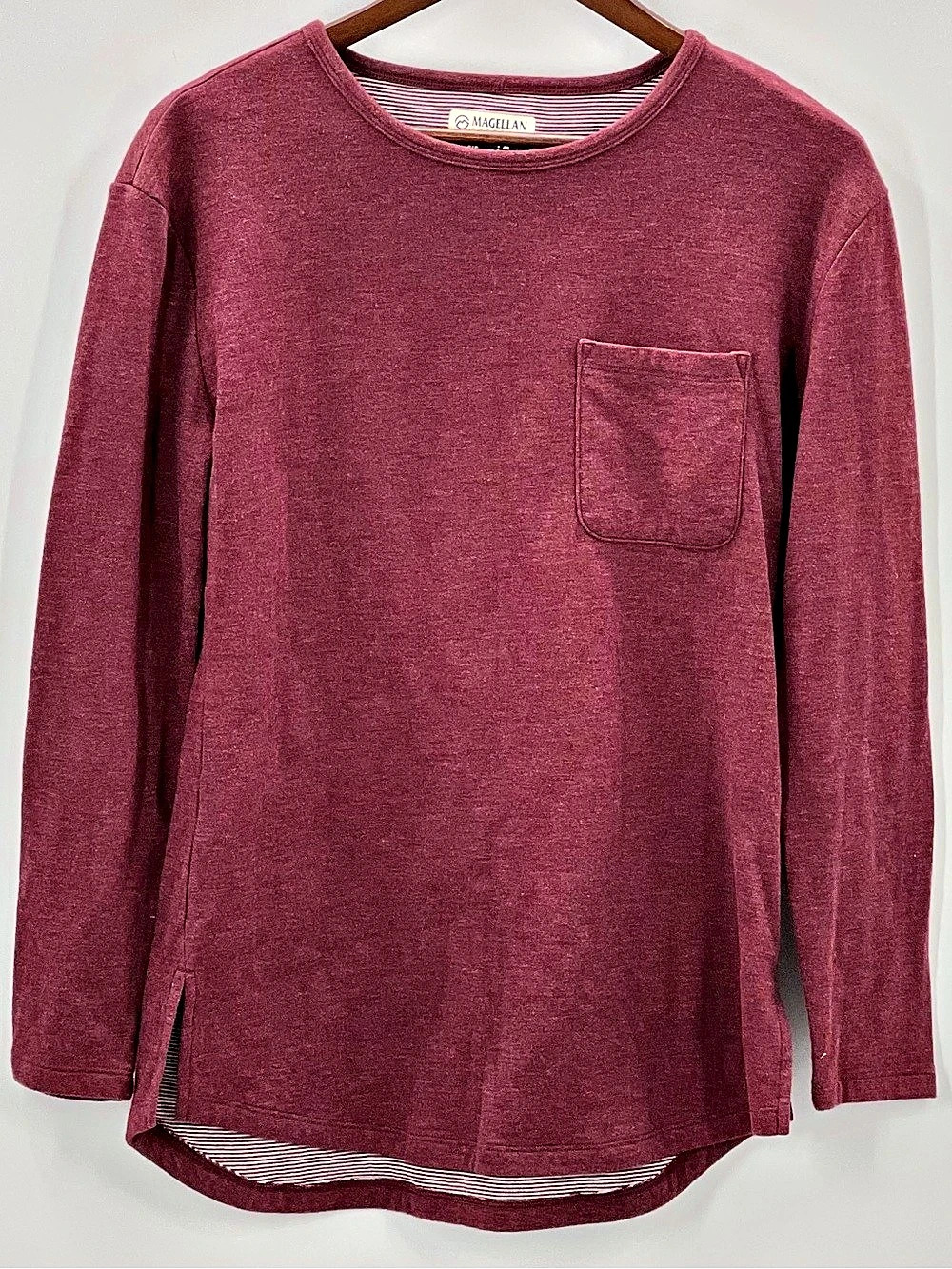 496 Magellan Medium Outdoors Classic Fit Long Sleeve Pocket Tee Burgundy